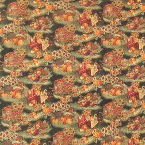Susan Winget Wheel Barrow with Pumpkin Print Fabric Cotton Blend Printed CP39428